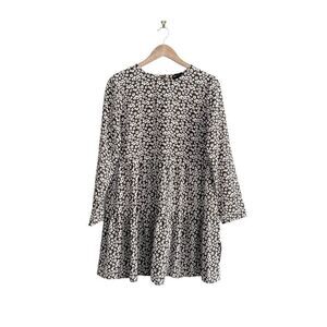 ASOS Dress All-Over Brown Floral Print Round Neck Long Sleeves Women's 10 NWT